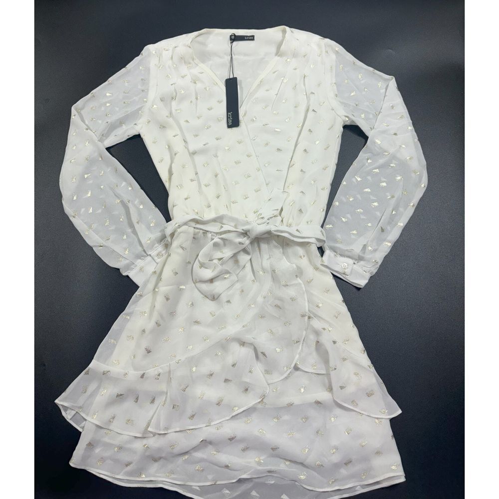 Krisa @ Revolve V-Neck Surplice Layered Mini‎ Dress in Ivory/Gold Size XS